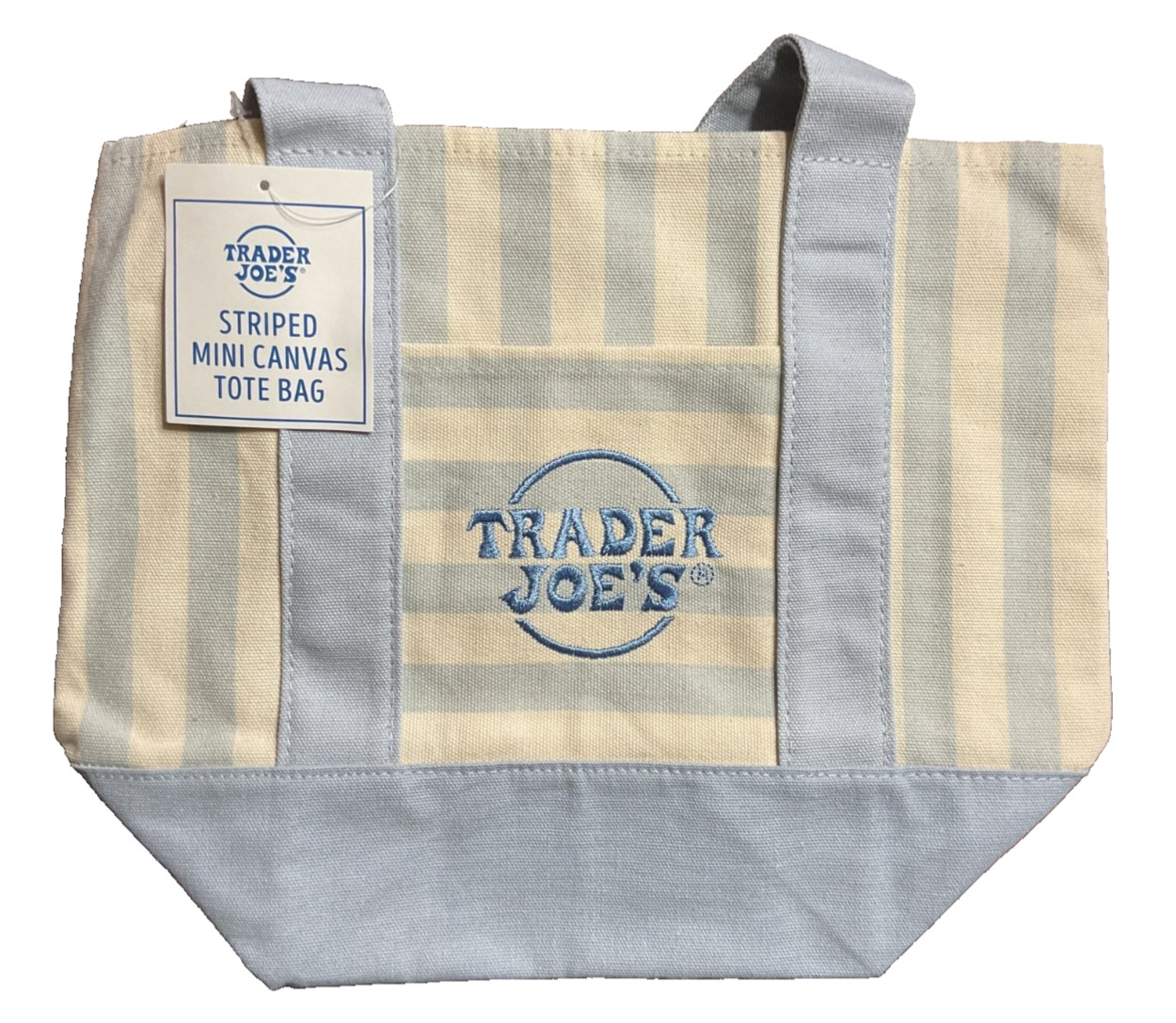Trader Joe’s Mini Canvas Tote Bag Striped Blue Brand New-Reusable