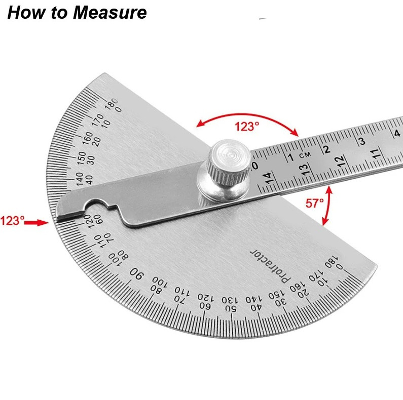 1pc Stainless Steel Angle Meter Protractor Ruler 180° Gauge Tool – NEW