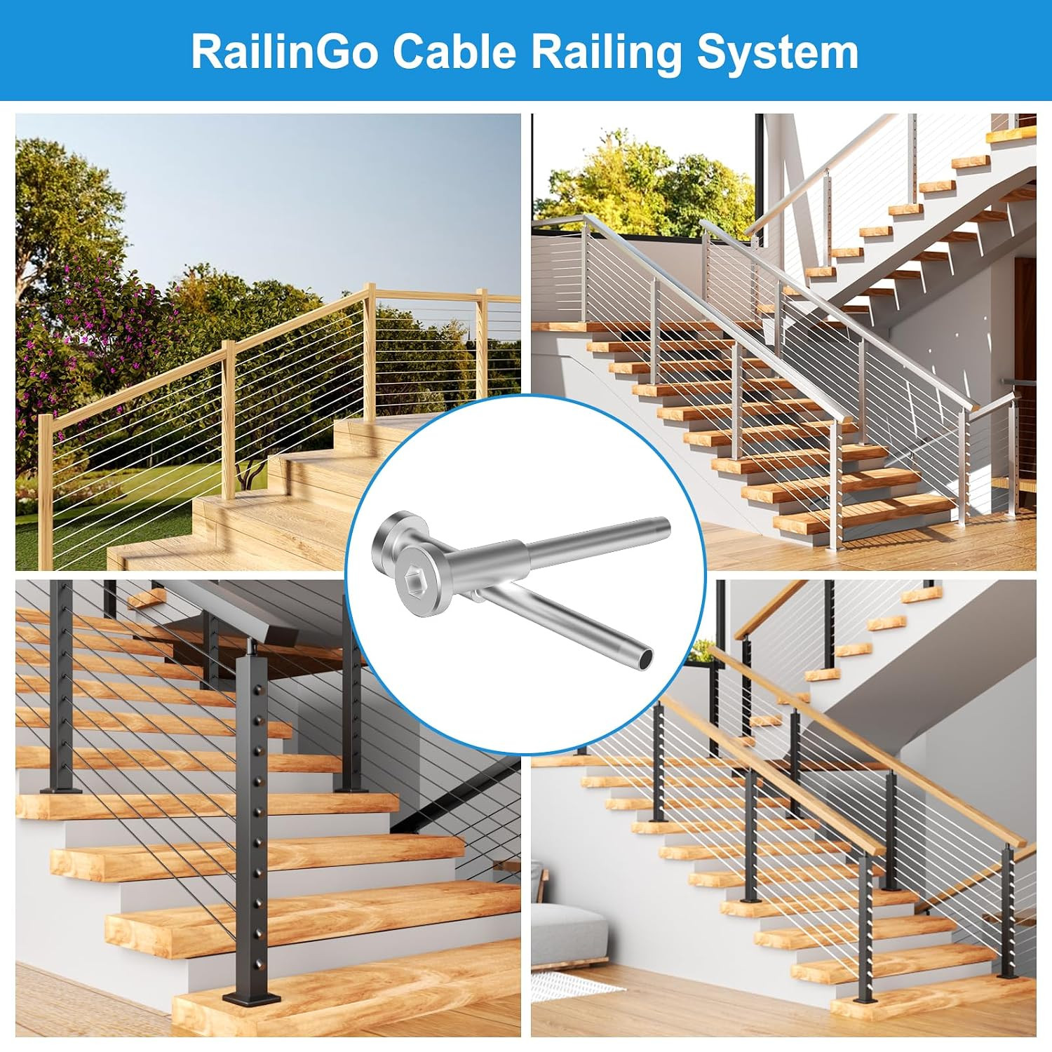 50Pack 1/8″ Invisible Cable Railing Kit, T316 Stainless Steel Invisible Receiver