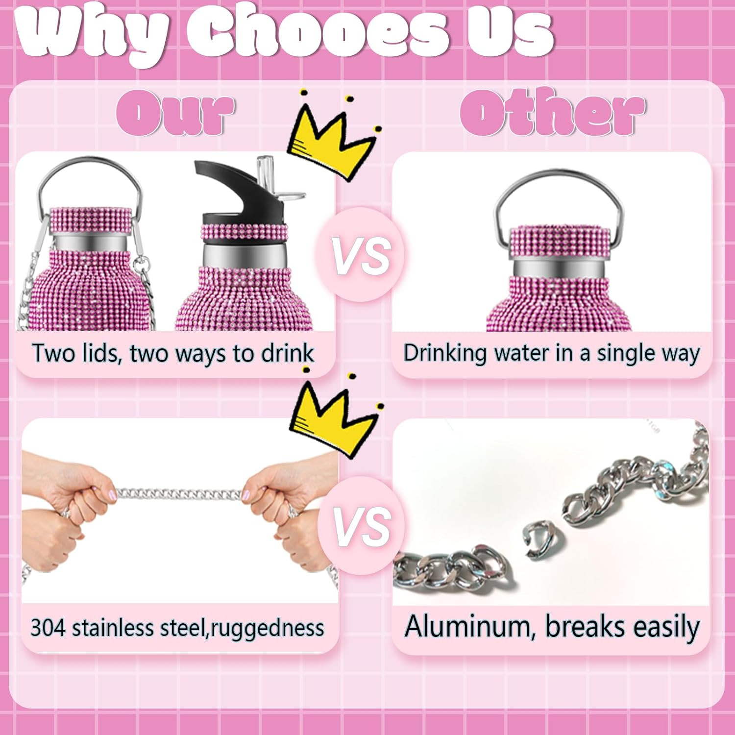 17oz Pink Bling Rhinestone Bottle, Diamond Cup for Women | Pink bling rhinestone