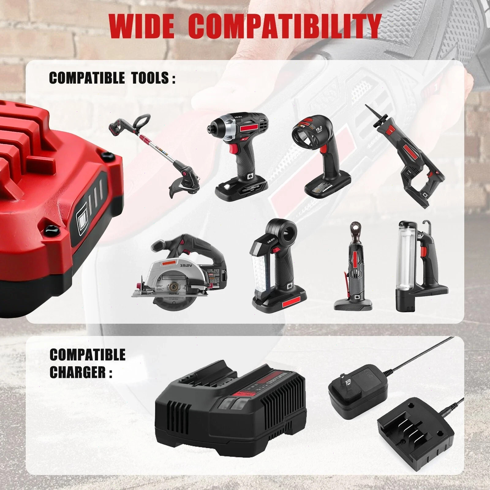 2 Pack 20V 4.0Ah CMCB202-2 for Craftsman V20 Lithium Ion Power Tool Battery