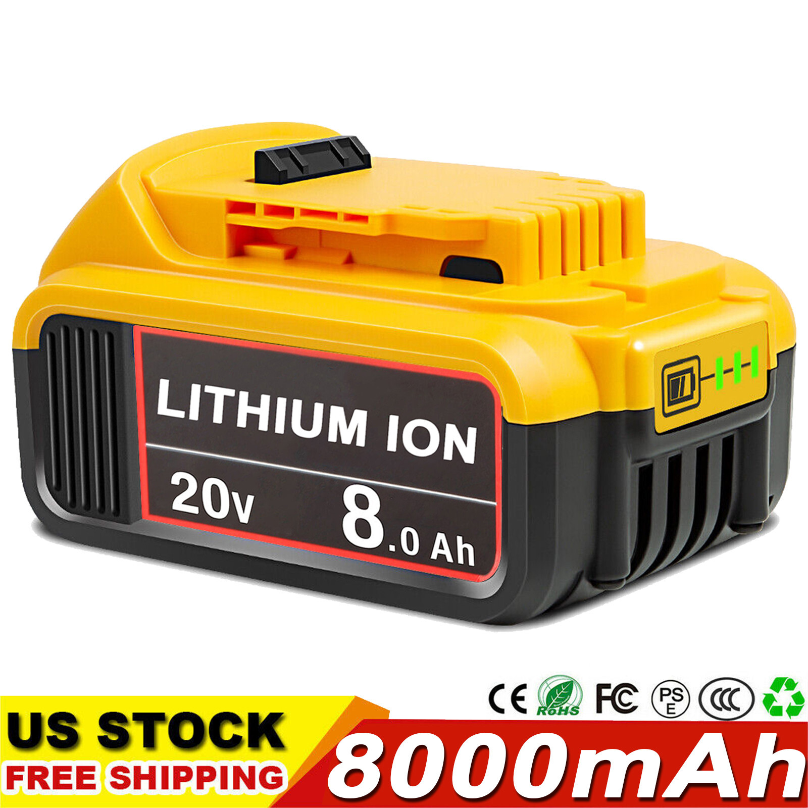 1-8 Pack 20V For DeWalt 20 Volt Max 8.0AH Lithium Ion Battery DCB206-2 DCB201