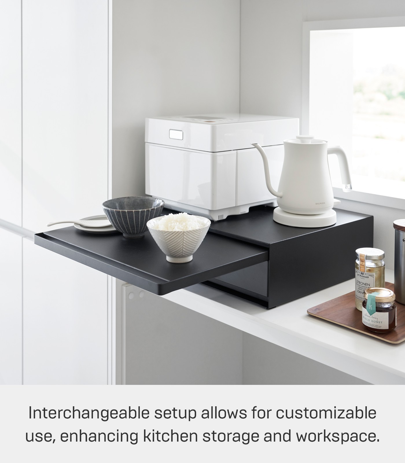 Yamazaki Home TOWER Kitchen Countertop Organizer Appliance Stand with Drawer