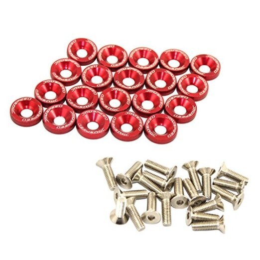 20 Pcs Red CNC Billet Aluminum Fender Washer Engine Bay Dress Up Kit red