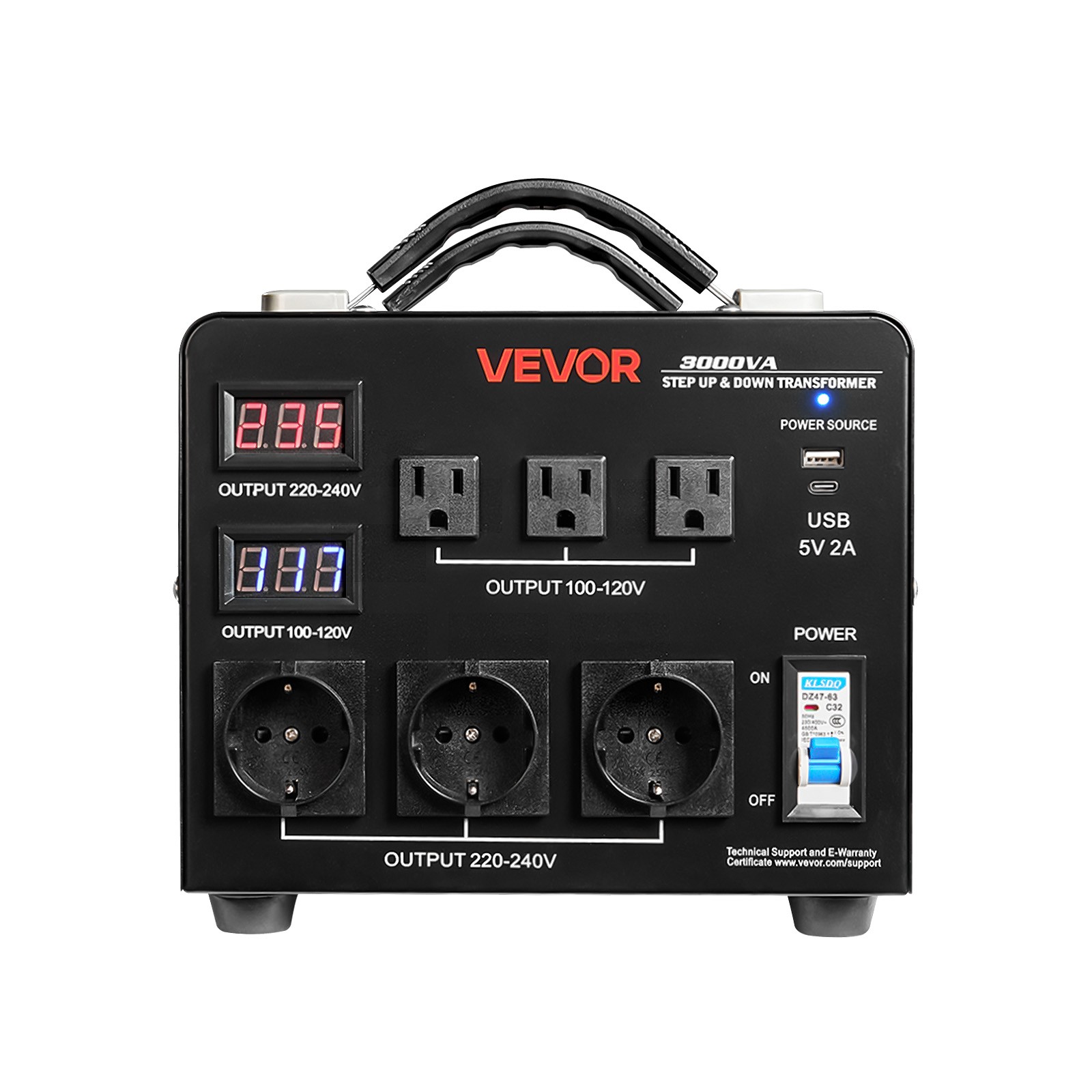 VEVOR Voltage Converter Transformer 3000VA Step Up/Down 110 to 220V/220 to 110V