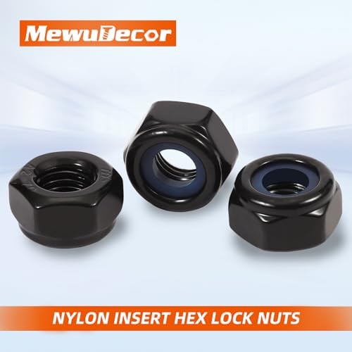 Nylon Insert Hex Lock Nuts Locknuts, 304 Stainless Steel 18-8 1/4-20 50 Black