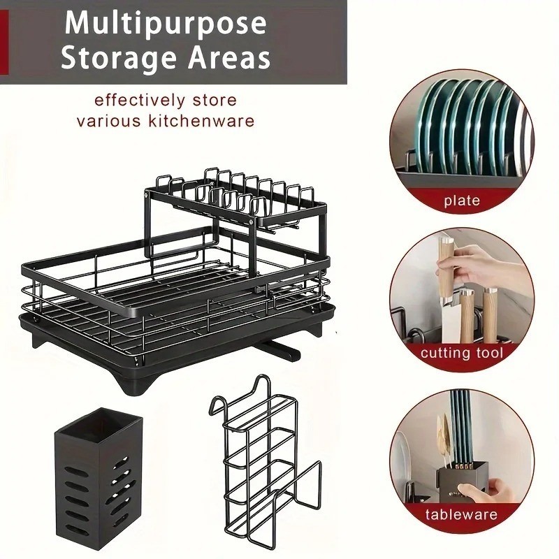 2 Tier Dish Drying Rack Foldable Stainless Steel Dish Drainer Kitchen Counter