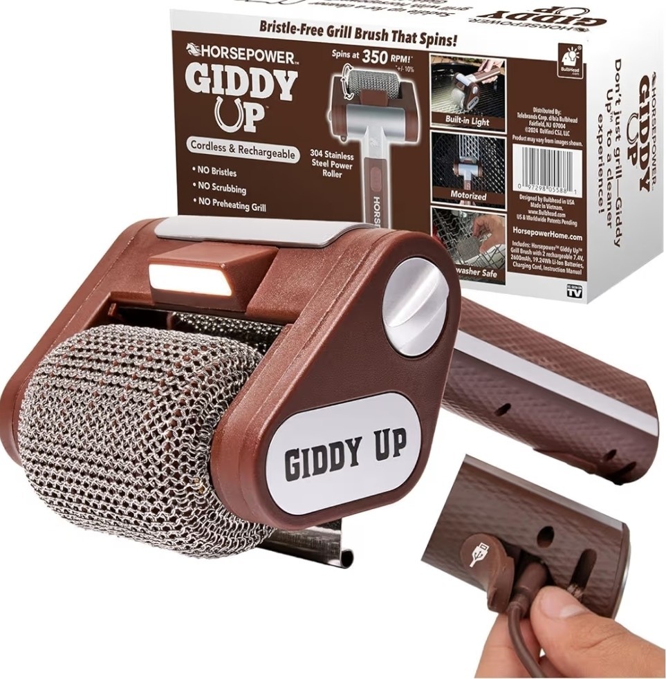 HorsePower Giddy Up Grill Cleaner AS-SEEN-ON-TV, Cordless, Rechargeable BBQ Tool