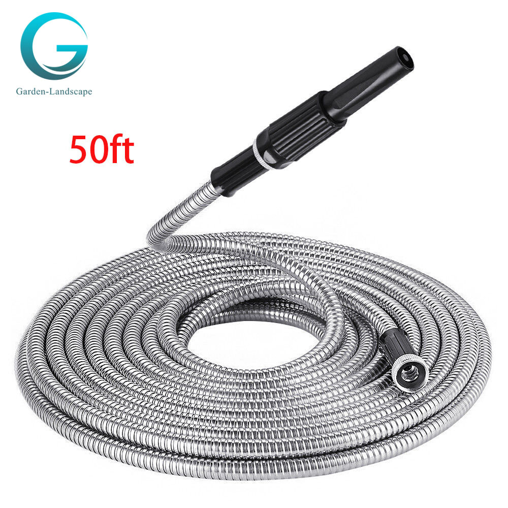50FT Stainless Steel Metal Garden Water Hose Flexible Heavy Duty Pipe
