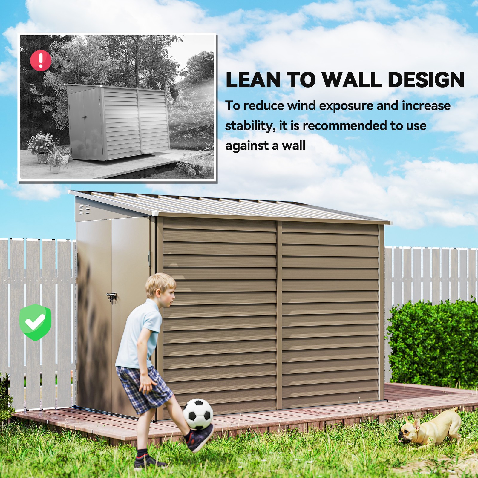 4.6′ x 9′ Metal Outdoor Storage Shed with Lockable Doors, Brown