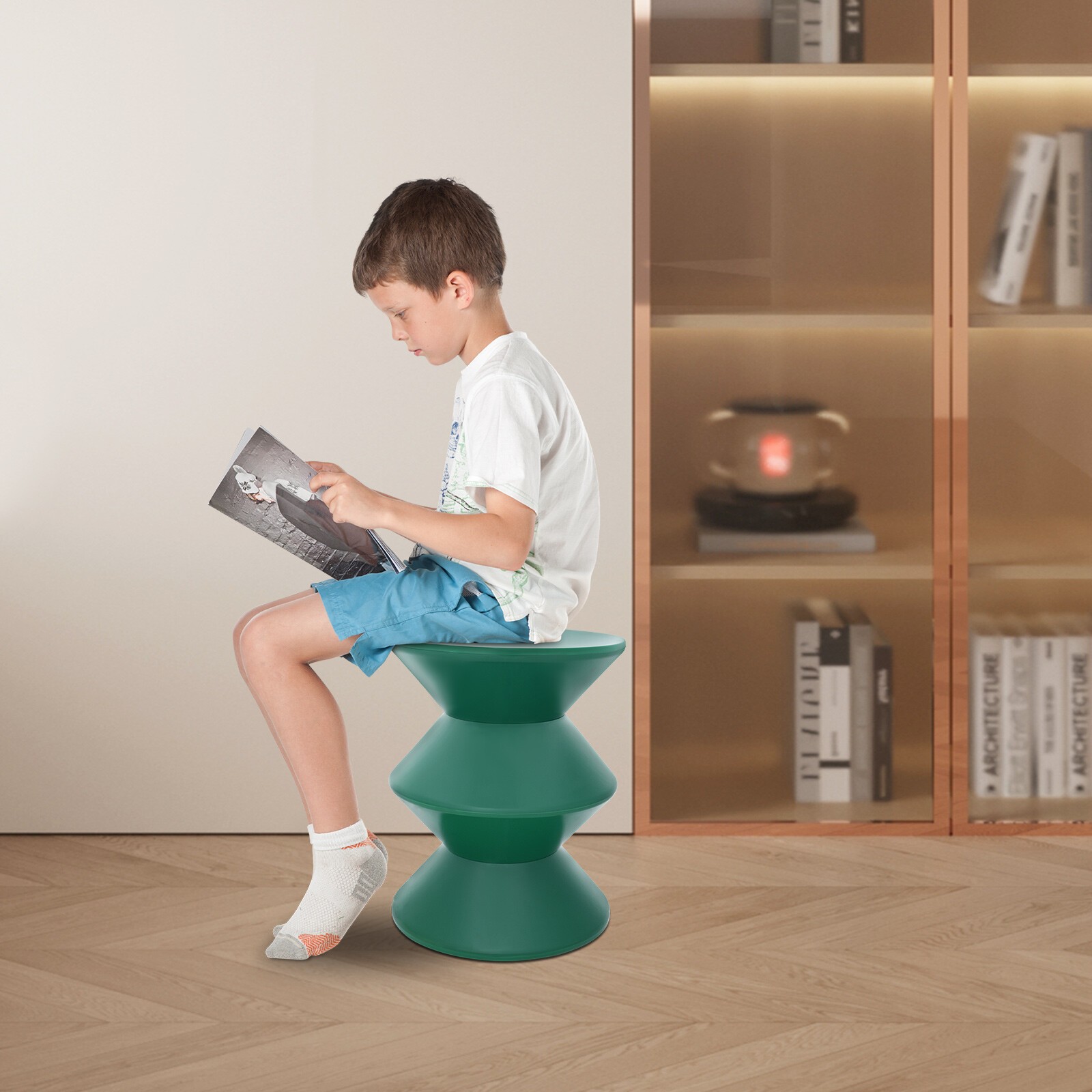 Hourglass Round Side Table 36 × 45 cm (14.2 × 17.7 in) Green PET