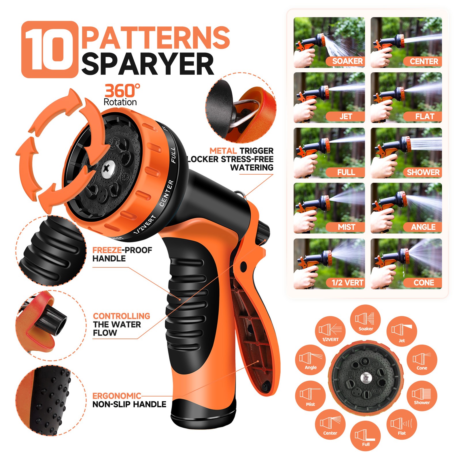 50FT Expanding Expandable Flexible Garden Water Hose w 10 Funtion Spray Nozzle