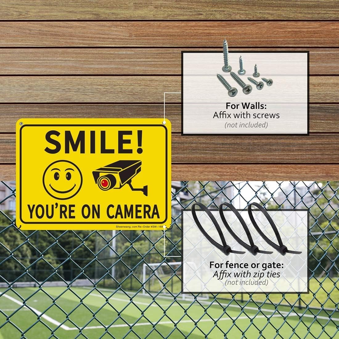 Bright Yellow 10×7 Security Signs – 2-Pack Smiley Face Video Surveillance Alerts