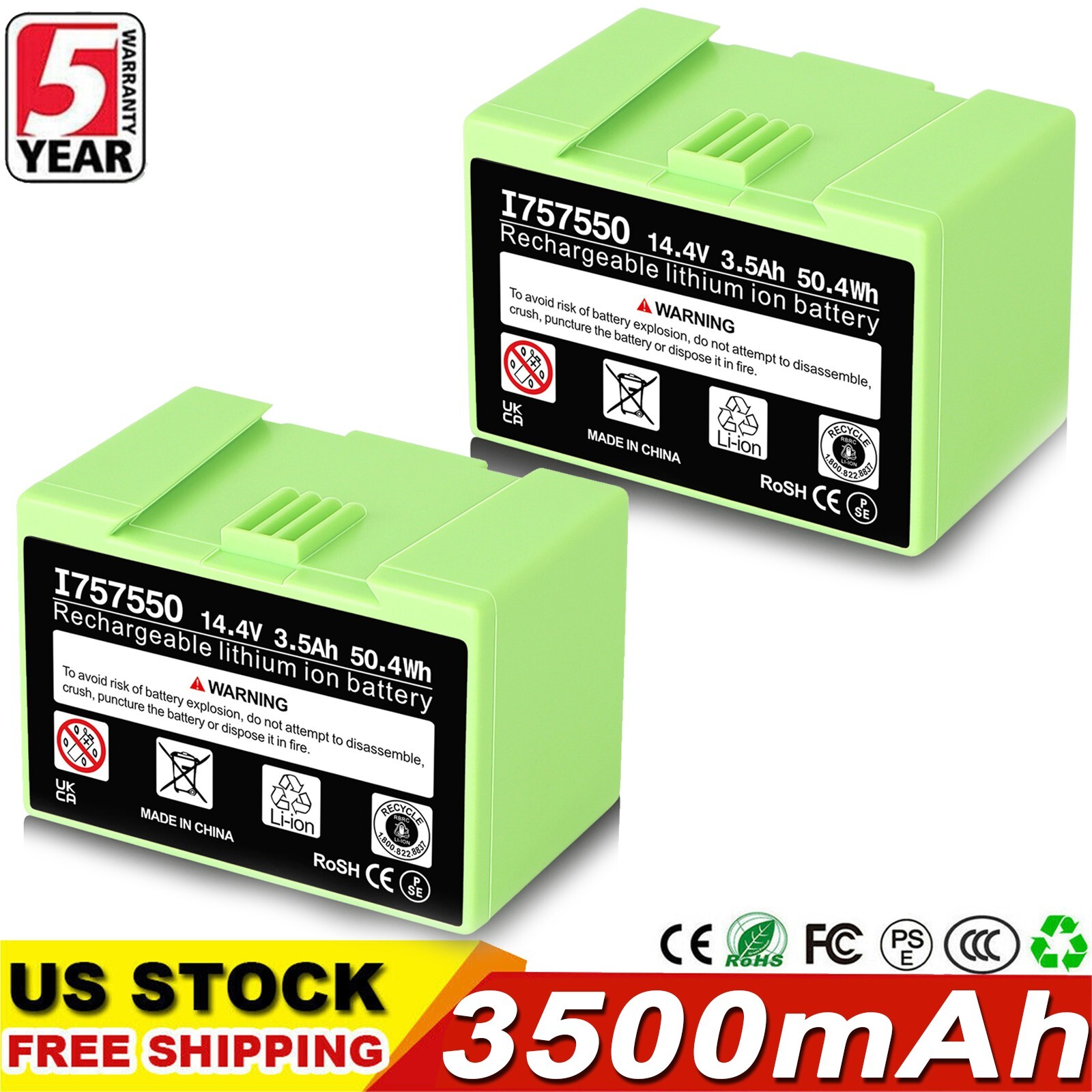 2x 3.5Ah For iRobot Roomba 14.4V Lithium Battery e5 e6 i3 i4 i6 ABL-D1 3.5Ah i7