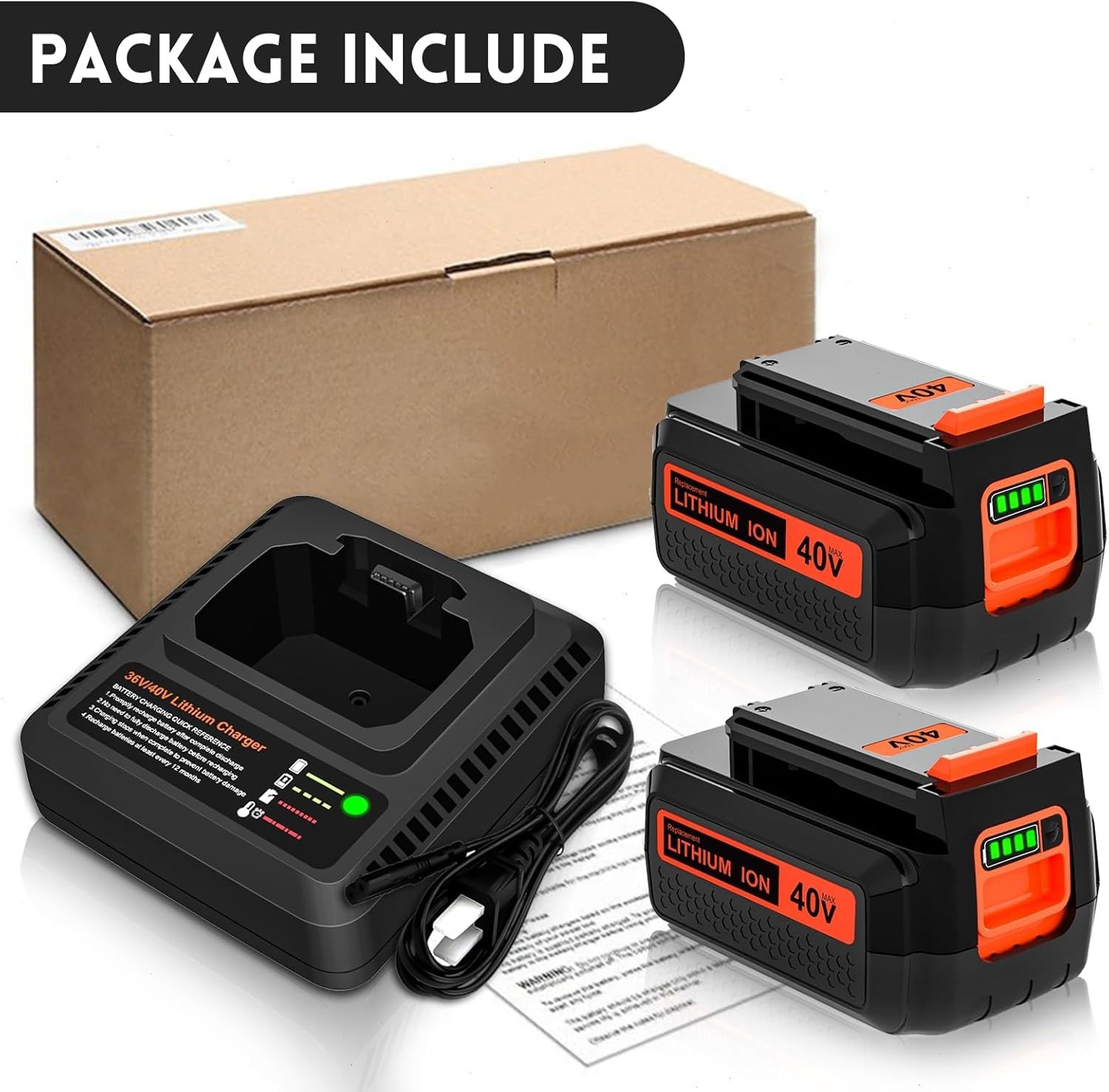 40V 2.0Ah for Black Decker 40 Volt Max Lithium Battery / Charger LBXR36 LBX2040