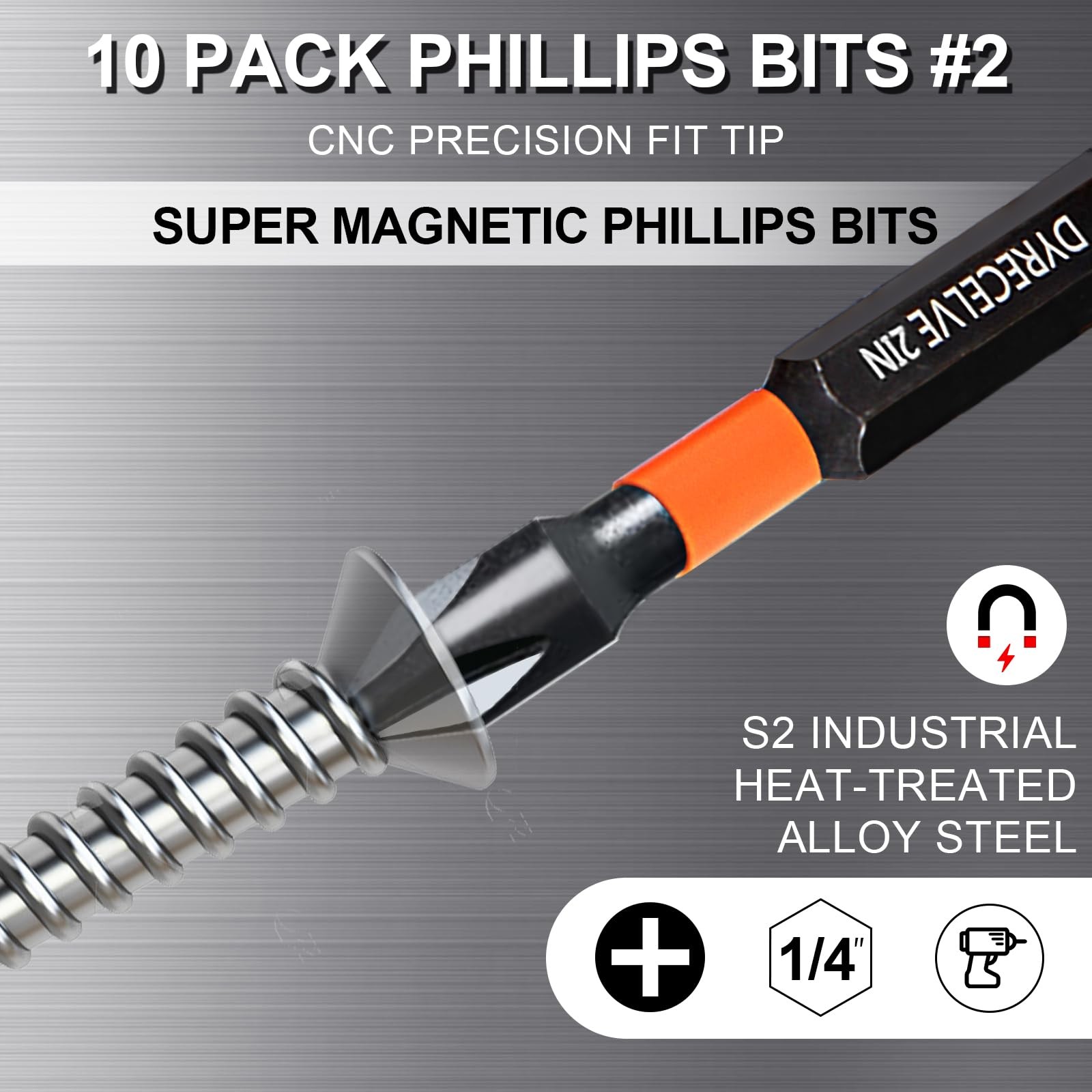 10-Pack Phillips Bits #2 Impact, 2-Inch Magnetic Phillips Head Drill & Screwdriv