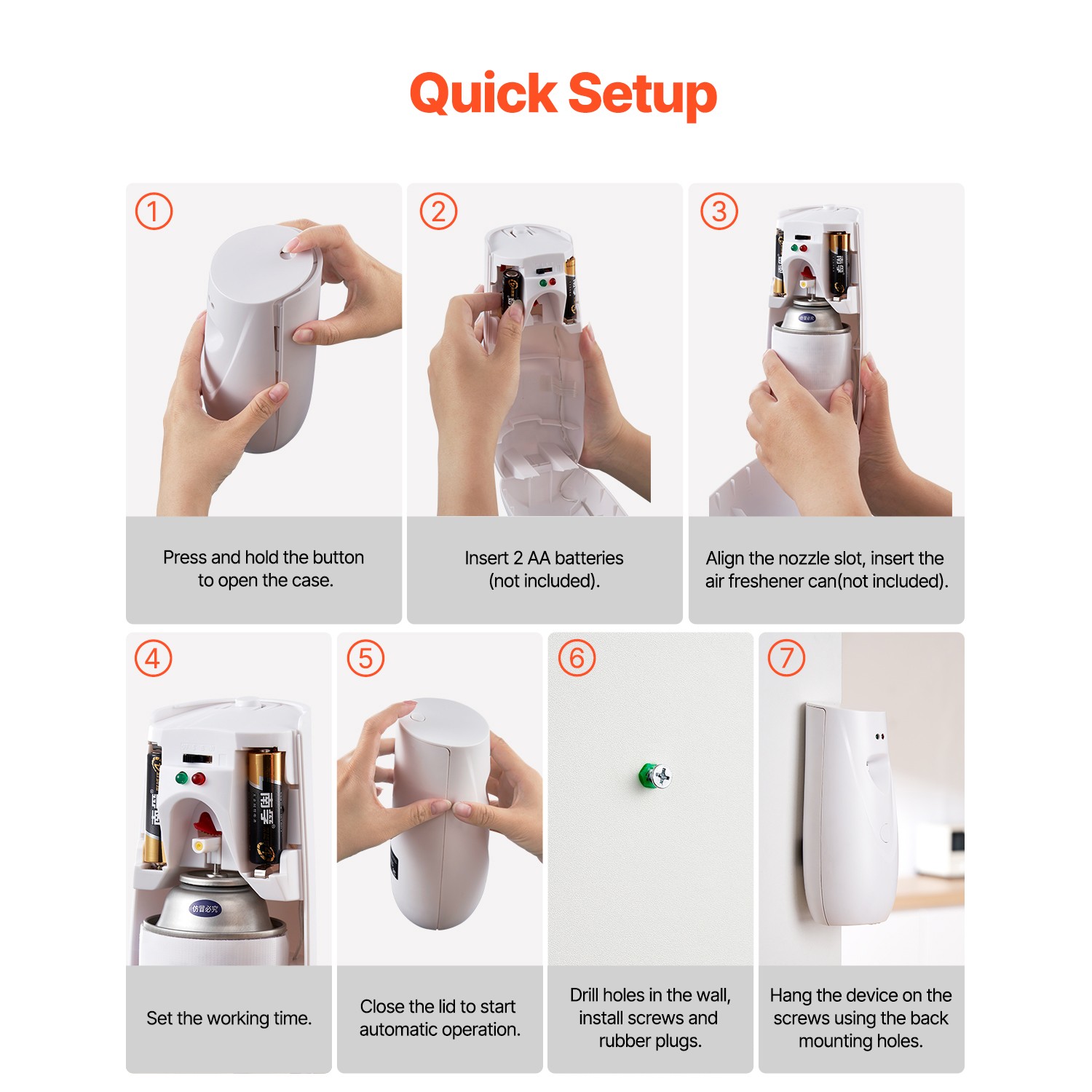 Automatic Air Freshener Spray Dispenser 2-Pack Wall Mounted or Free