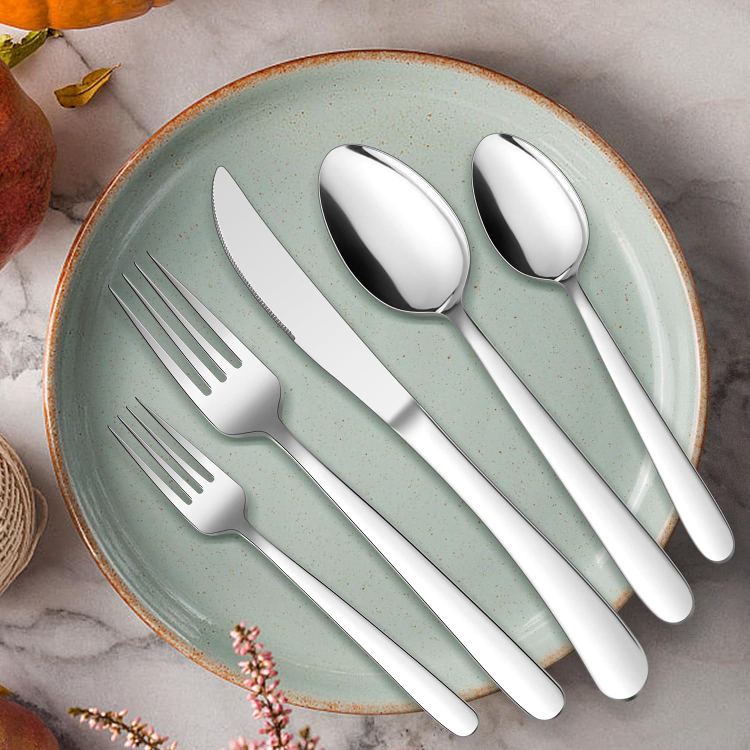 40 Piece Heavy Duty Silverware Set for 8, Stainless Steel Flatware, Safe