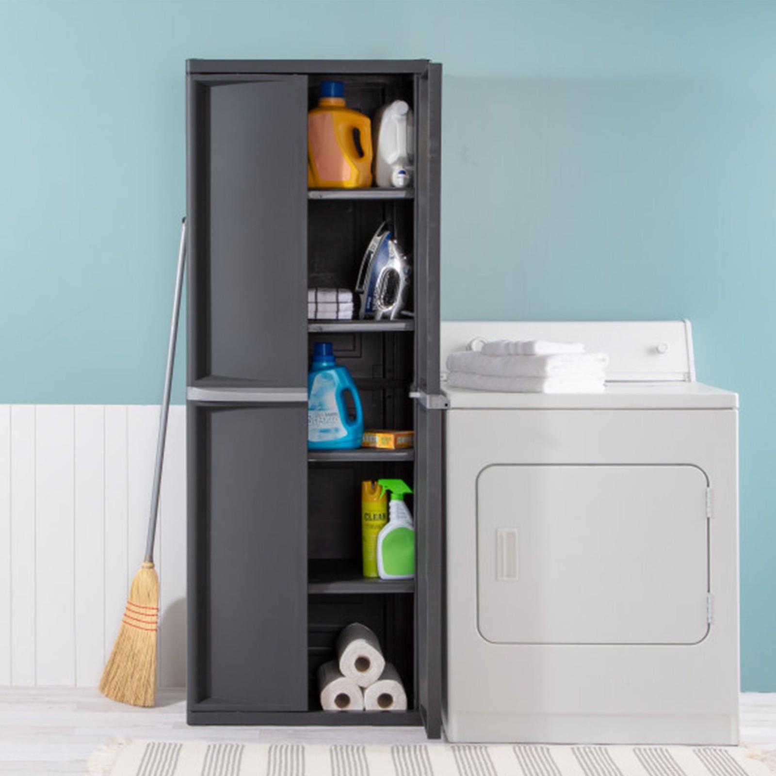 Sterilite Storage Cabinet, Garage, Pantry, & Kitchen Organizer, 4 Shelves, Gray