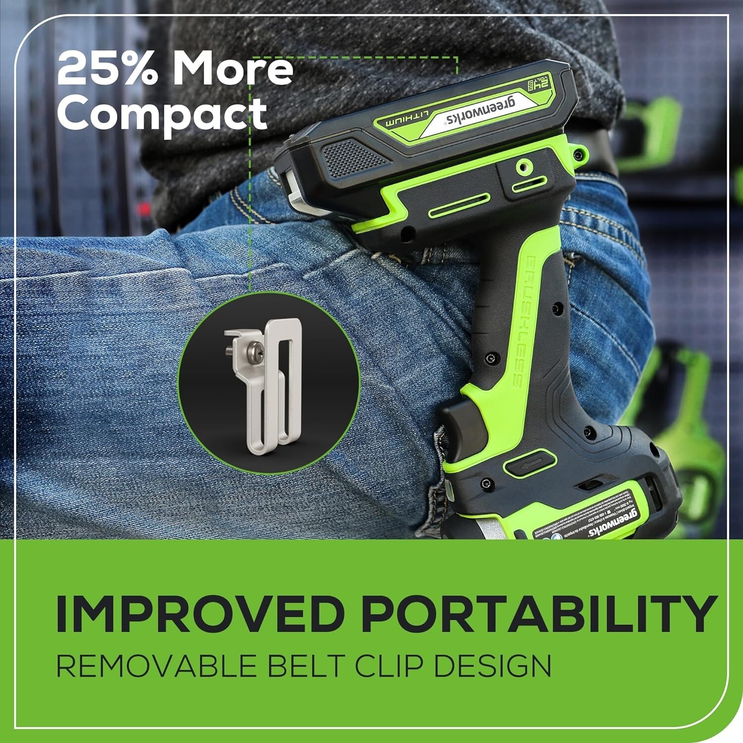 Greenworks 24V Brushless 1/4″ Cordless Impact Driver, (2) 2.0Ah Batteries, Comp