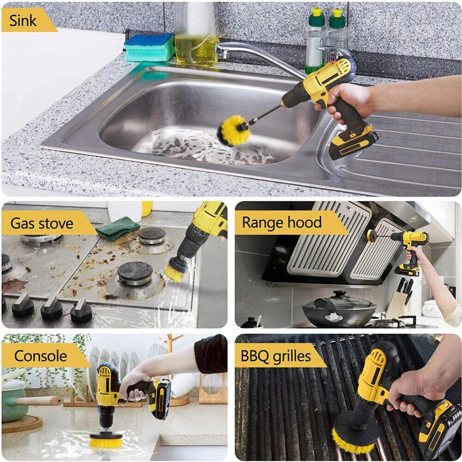 Drill Brush Set Power Scrubber Drill Attachments For Carpet Tile Grout Cleaning