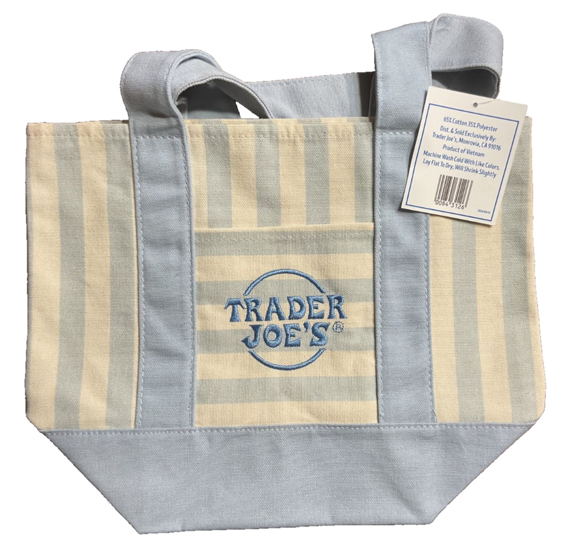 Trader Joe’s Mini Canvas Tote Bag Striped Blue Brand New-Reusable