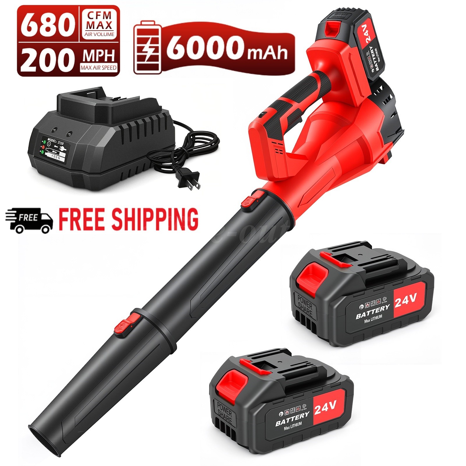 21V High Power Cordless Leaf Blower 6 Speeds Dual 6.0Ah Batteries For Yard Clean