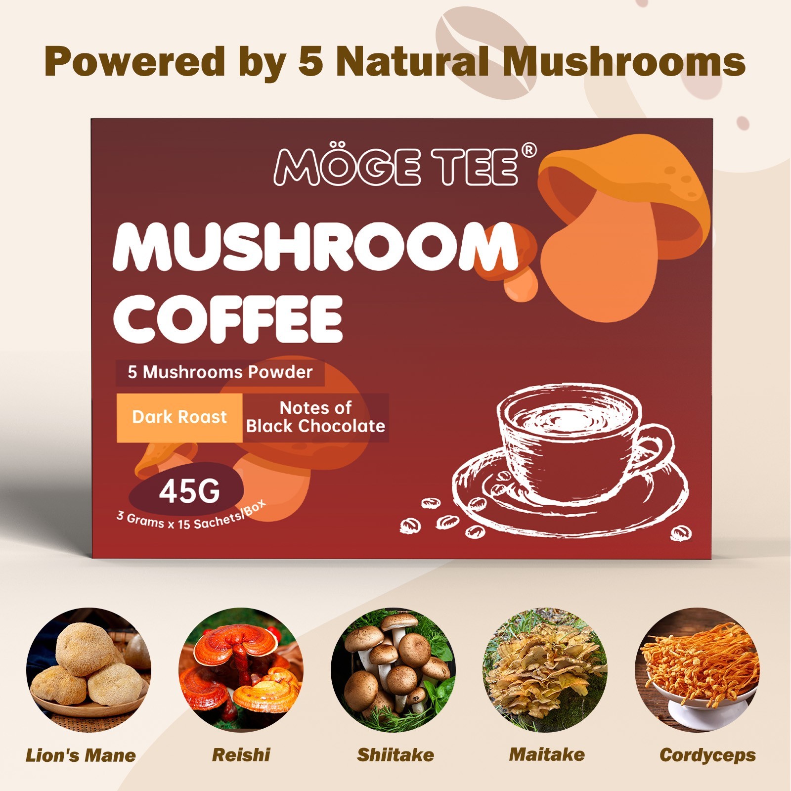 Organic Mushroom Coffee Instant Coffee, 14 Mushroom Extract Energy & Brain Boost