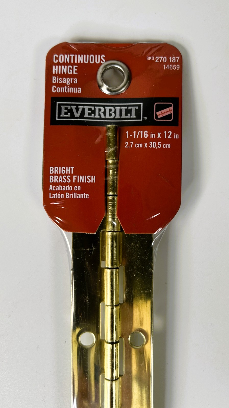 Everbilt 1-1/16 in. x 12 in. Steel with Brass Finish Piano Continuous Hinge