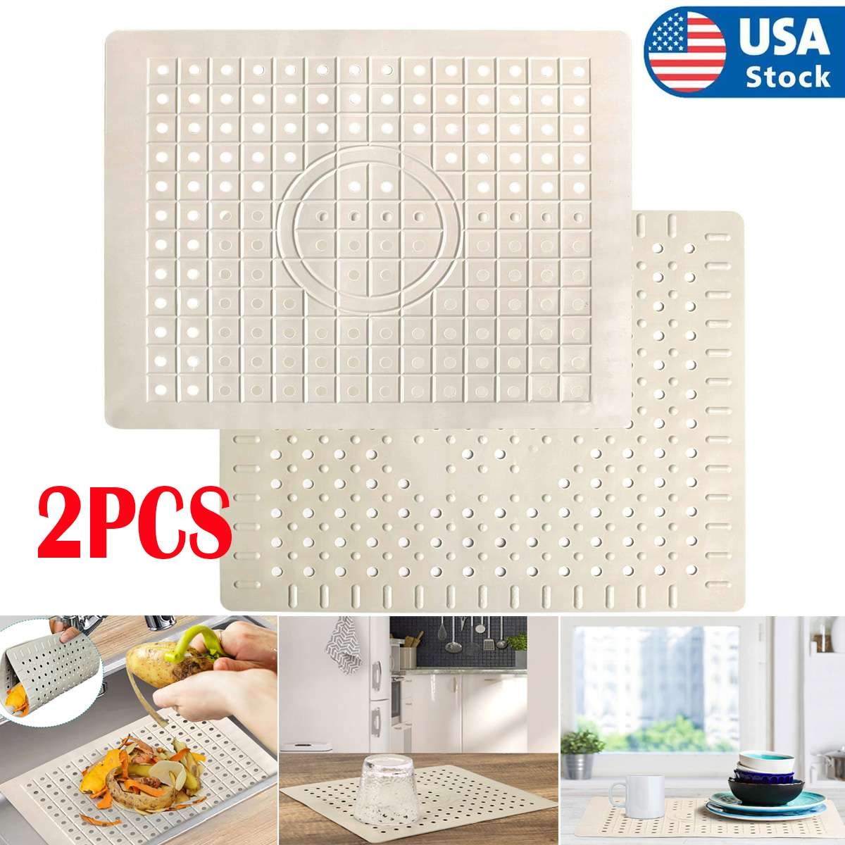 2 Pack Kitchen Sink Mat Drain Pad Protector 10″ x 12″ Non-Slip Rubber Durable
