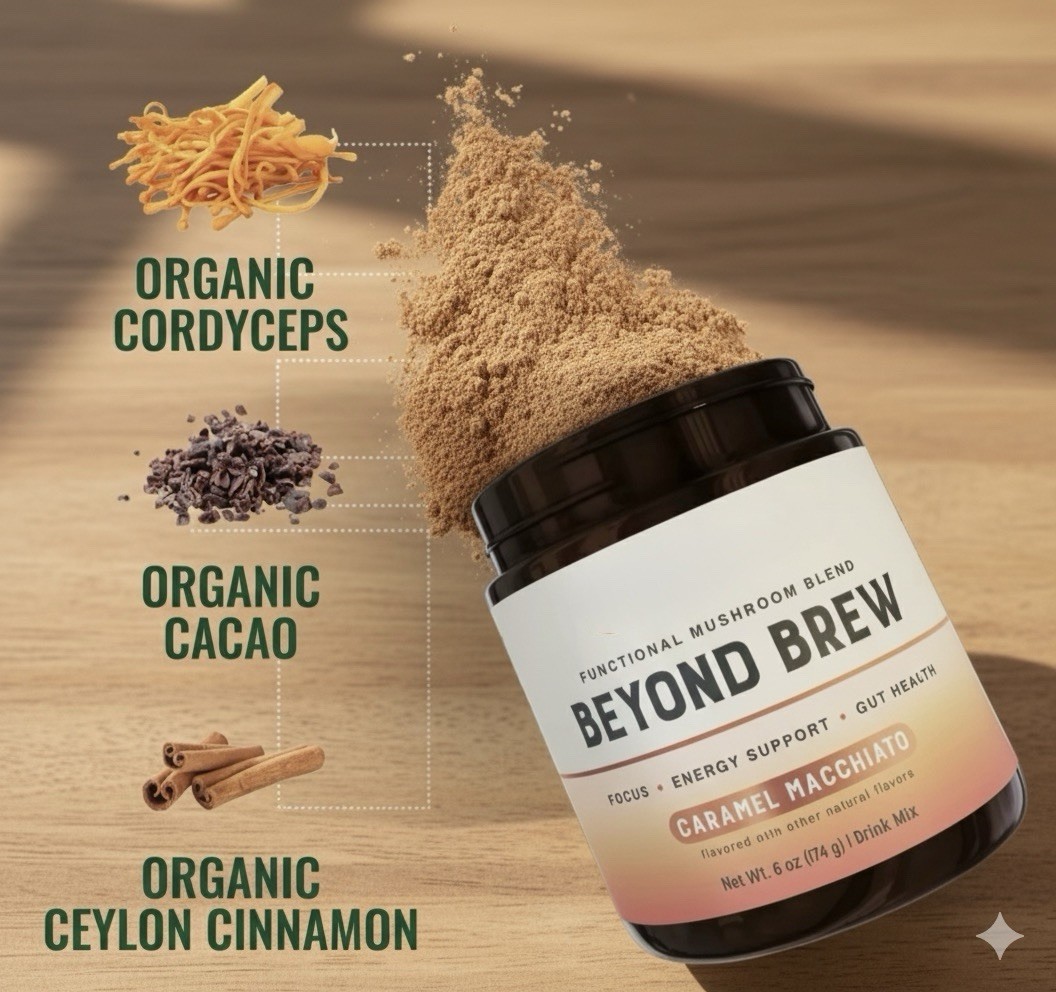4-PACK CARAMEL Beyond Brew Mushroom Coffee 7-in-1 Cacao Energy/focus/Gut/Mental!