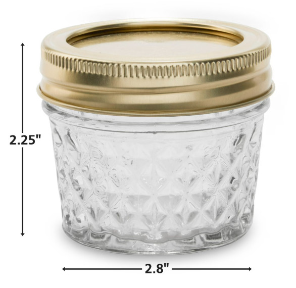 Mainstays 4 oz Quilted Mason Jars Regular Mouth 12 Pack with Lids & Rings.