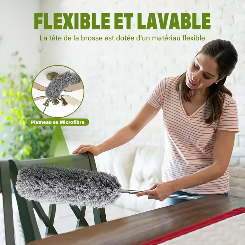 2025 NEW Microfiber Duster for Cleaning Fan, High Ceiling, Blinds, Gray, Silver
