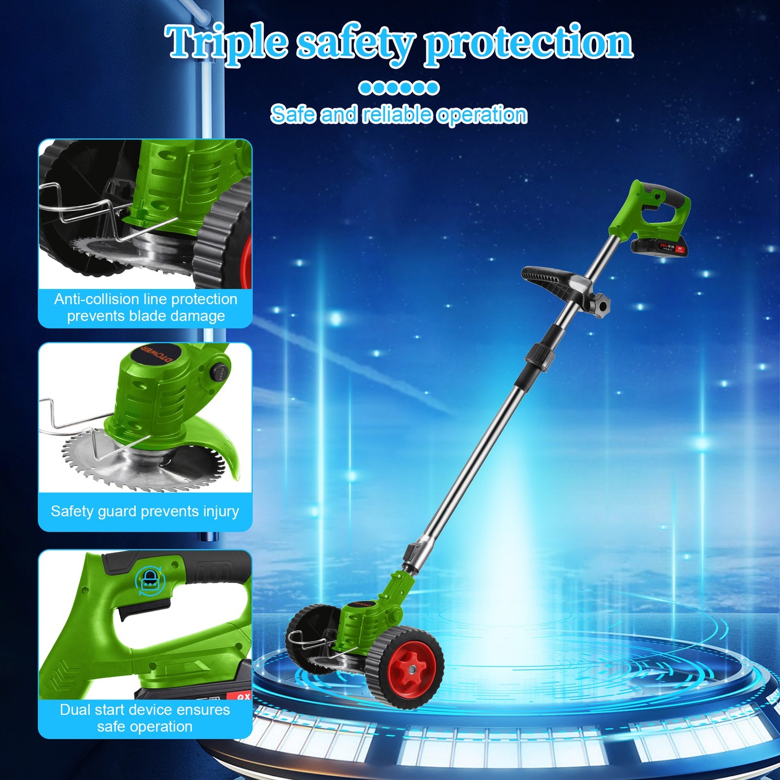Electric Cordless Weed Wacker 21000RPM Grass Trimmer Lawn Mower with 2*Batteries