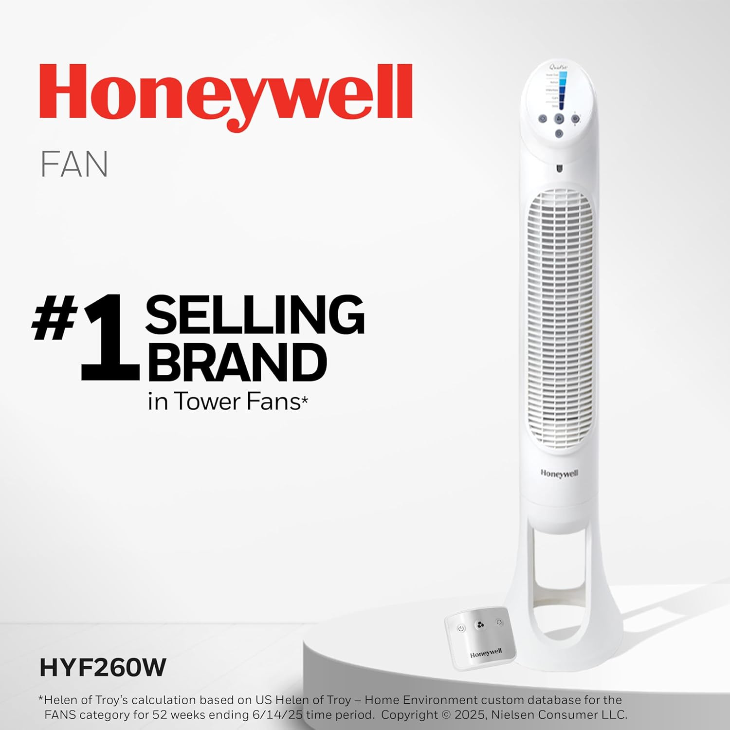 Quietset Whole Room Oscillating Tower Fan with Remote, White, HYF260