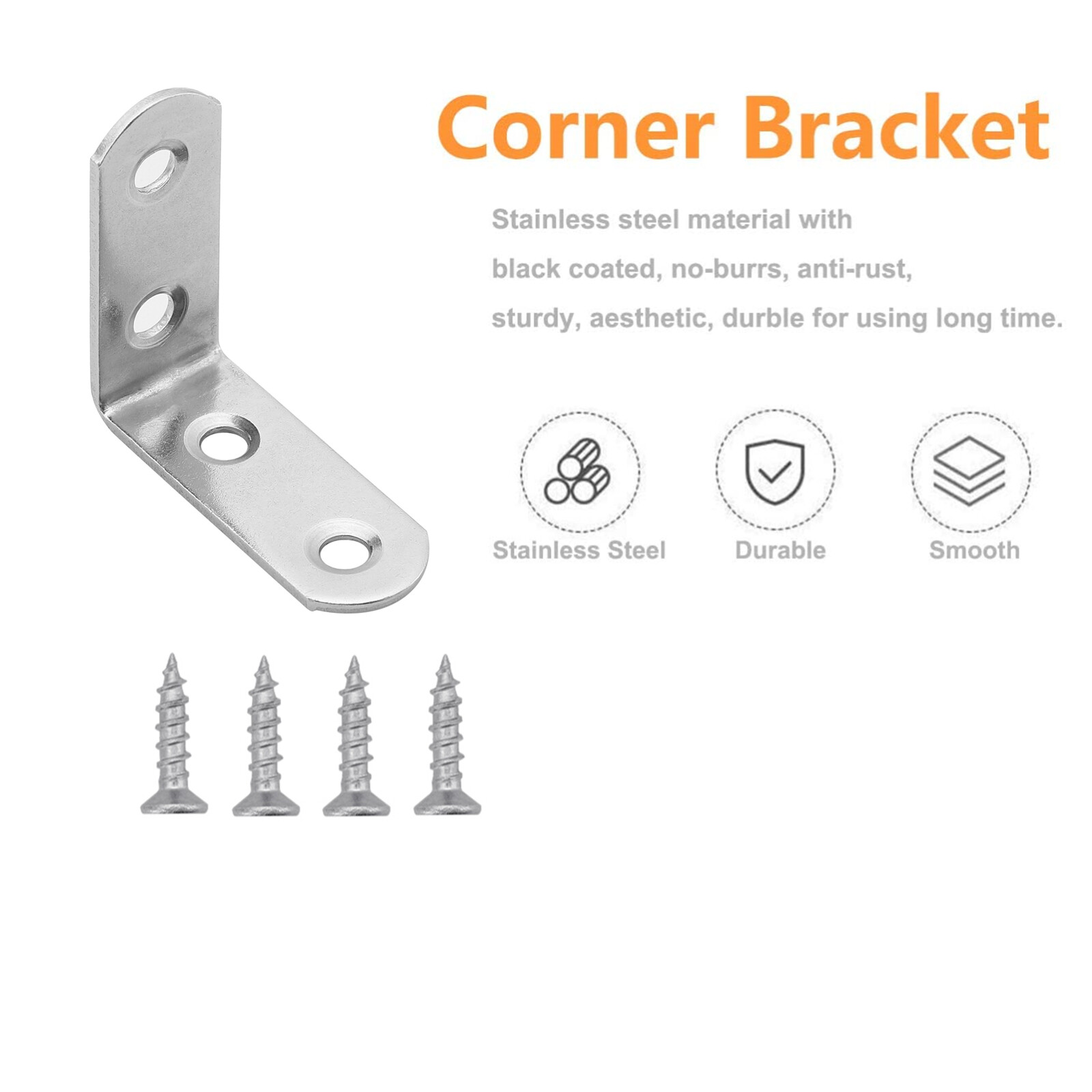 1.5″ L Shape Bracket Corner Brace Stainless Steel Shelf Right Angle w/Screws LOT