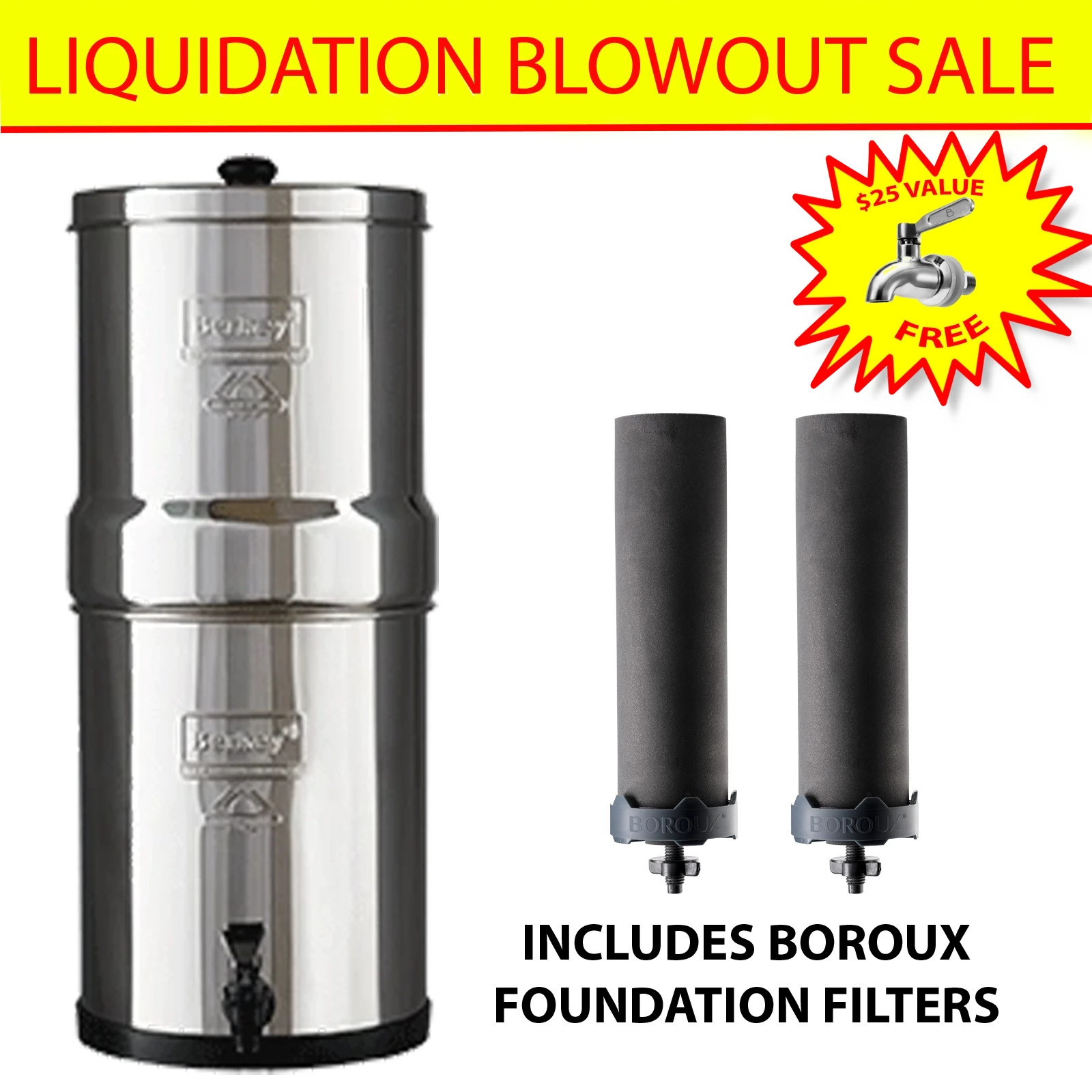Berkey Water Filter System with Premium Boroux Foundation Black Filters
