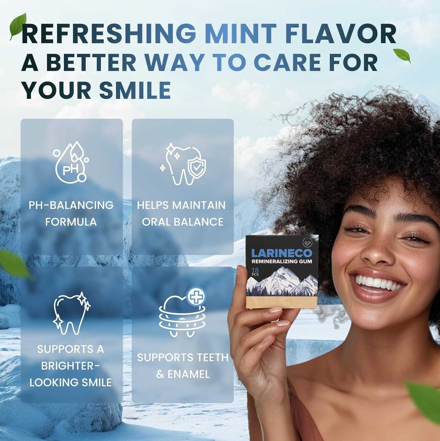 2Pack Larineco Remineralizing 36 Gum w/Nano Hydroxyapatite & Xylitol Mastic Mint