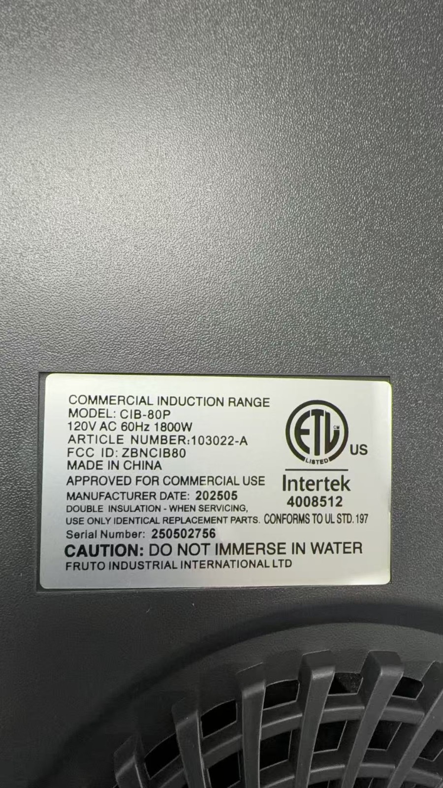 ChangBERT 1800W Professional Induction Cooktop NSF ETL 103022-A Stainless