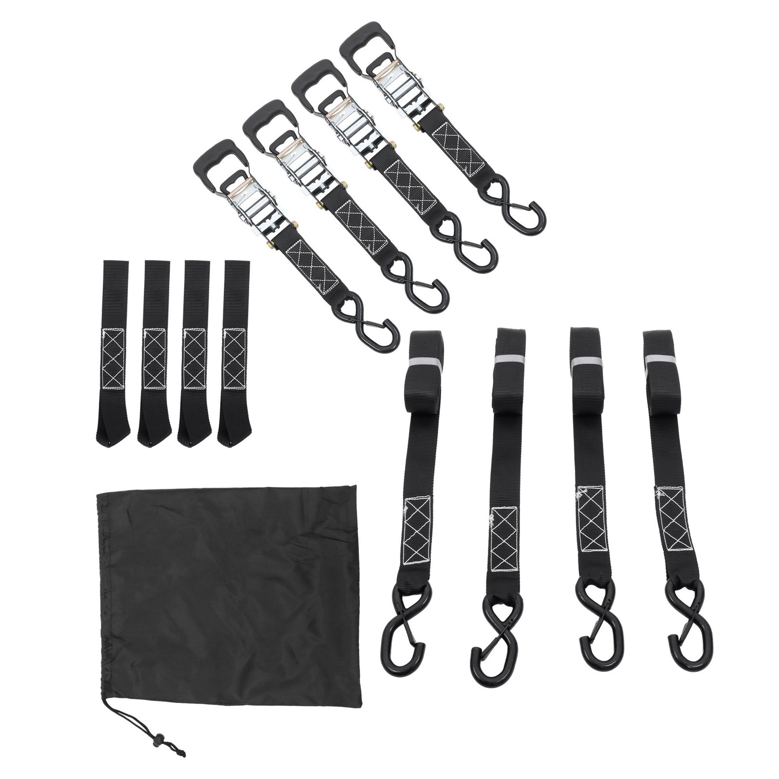 Ratchet Straps (4 Pack) – 5,208lbs Break Strength 1.6″x15′ Black Tie Down Straps