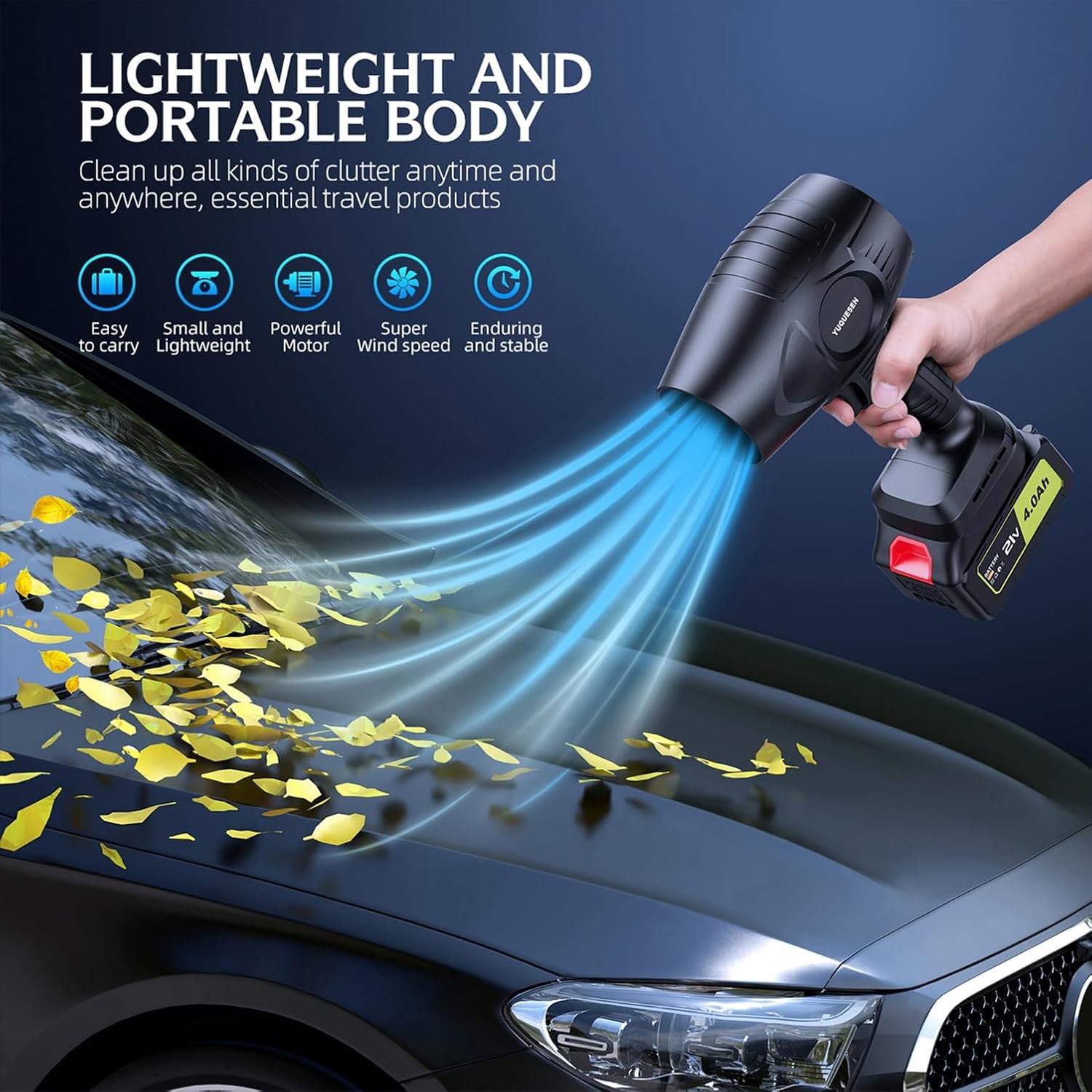 980,000 RPM Cordless Leaf Blower – 21V Electric Handheld Leaf Blower with 2×4.0A