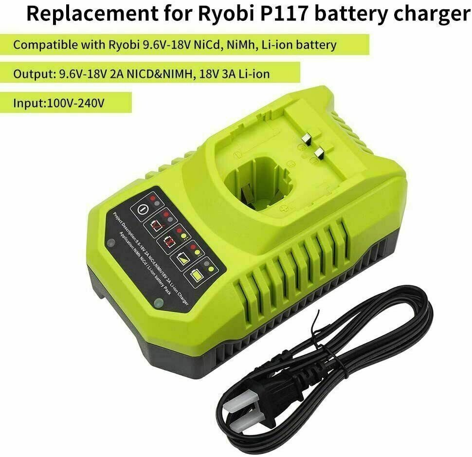 18V Power Tool Charger with Lithium Batteries for Ryobi One Ryobi P102 , 2 Pack