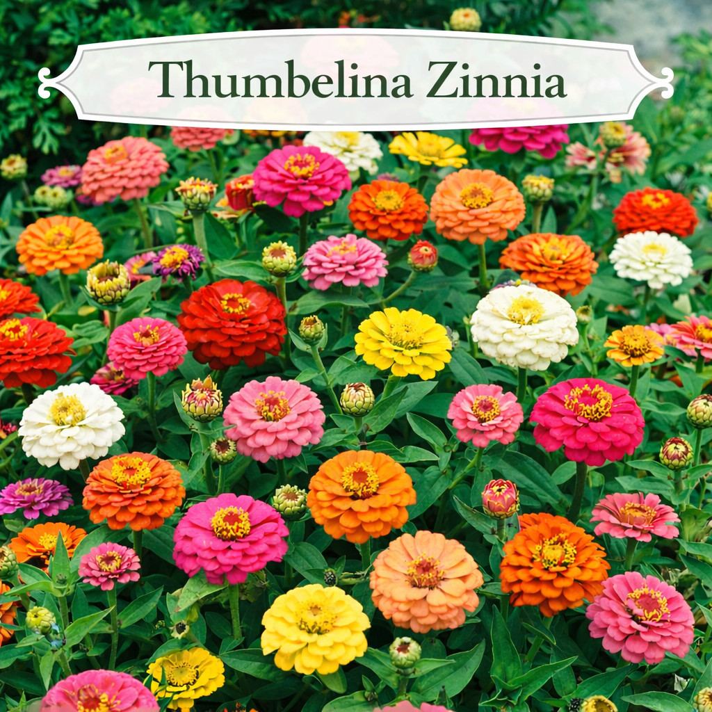THUMBELINA DWARF Zinnia elegans Seeds Heirloom Non GMO Compact Colorful Mix