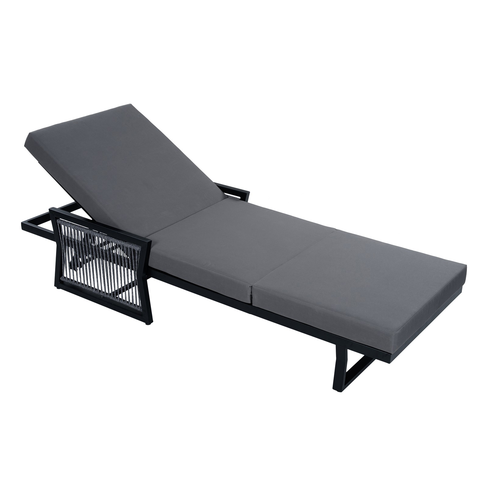 All-Black Chaise Lounge with 4″ Thick Dark Grey Cushion, 400 LBS Capacity