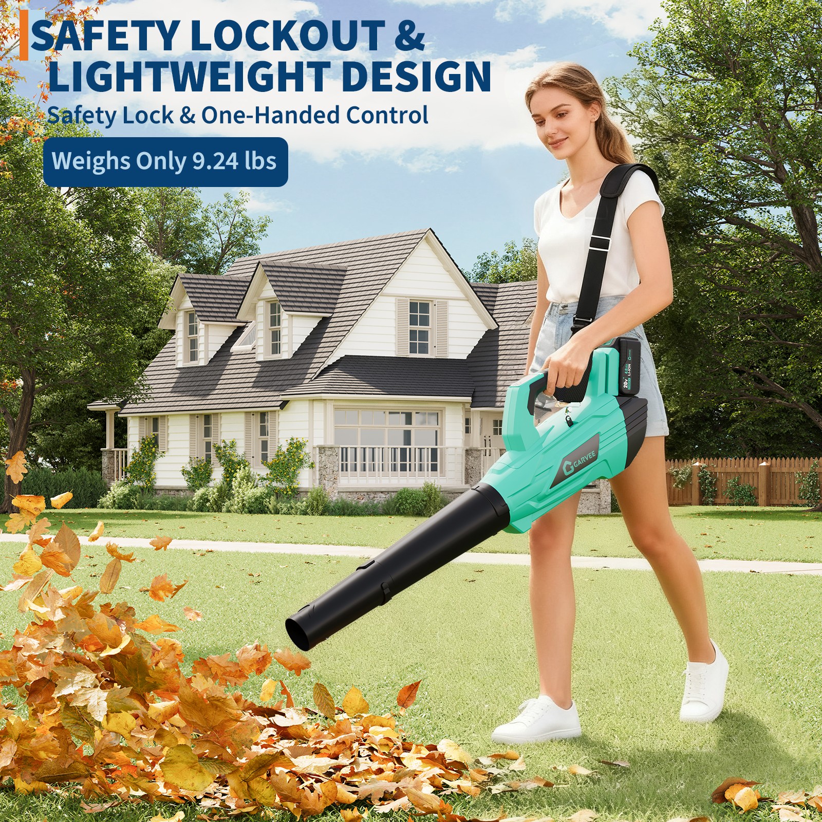 Garvee Wireless Leaf Blower 20V Brushless Motor, 750CFM 250MPH x4.0Ah Battery