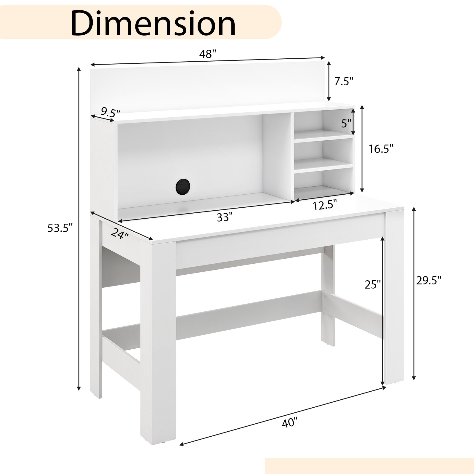Home Office Computer Desk Study Table Writing Workstation Hutch Cable Hole White