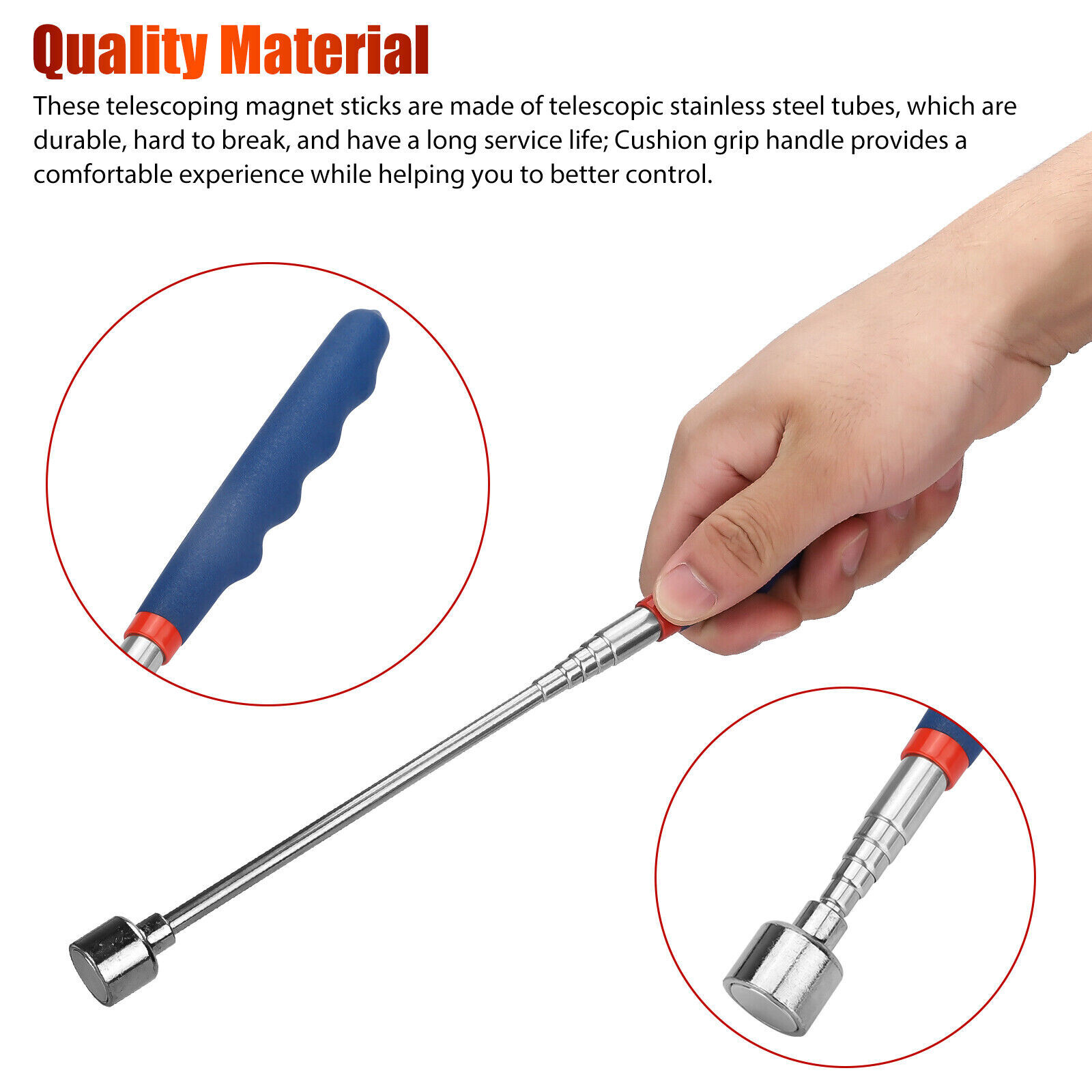 2x 30in Magnetic Telescoping Pickup Rod Tool 20lb Magnet Grabber Extension Stick