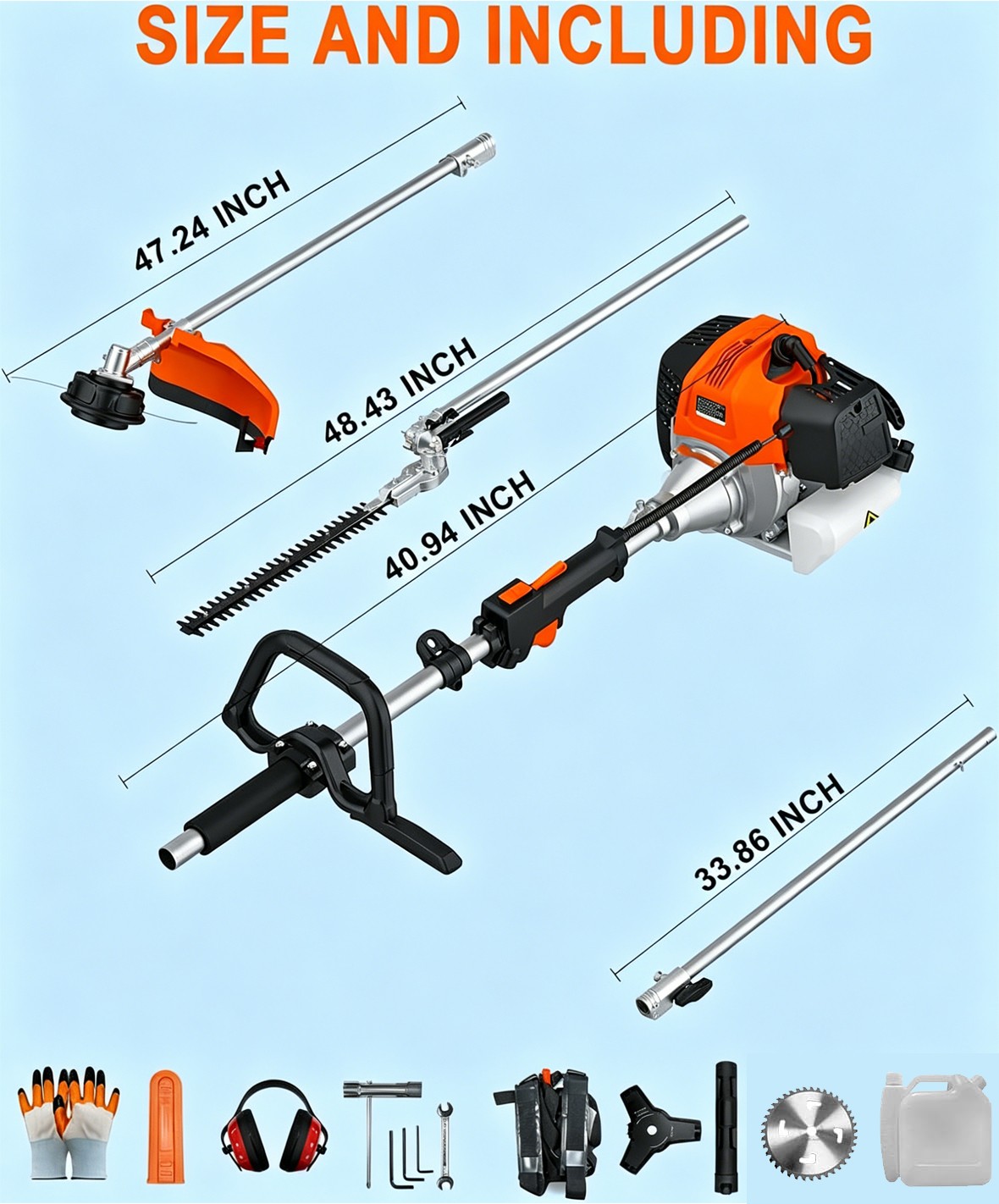 NEOTEC 5-in-1 Multi-Functional Trimming Tools Gas Hedge Trimmer 52CC Weed Eater
