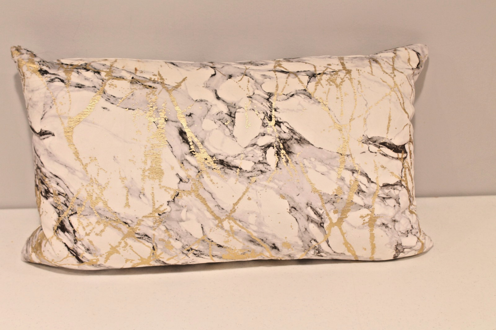 White Gold Metallic Objet D’art Oblong Pillow Duct Feather Fill Removable Cover