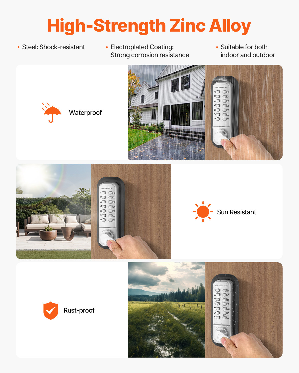 Mechanical Keyless Entry Door Lock 14 Key Mechanical Keypad Lock for Home Sliver